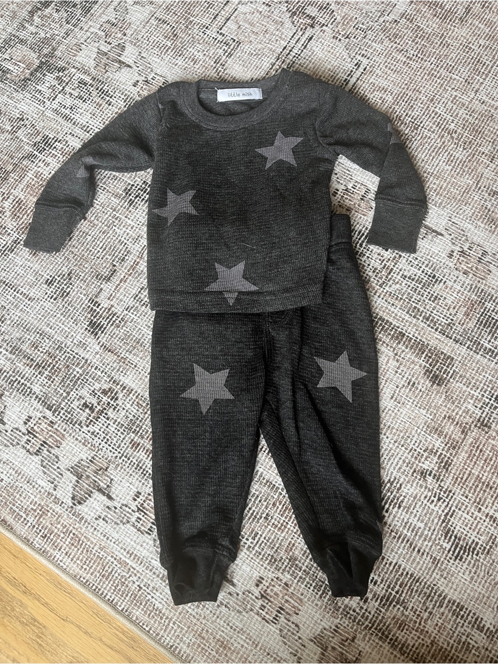 Little Mish Charcoal Gray Star Knit Set